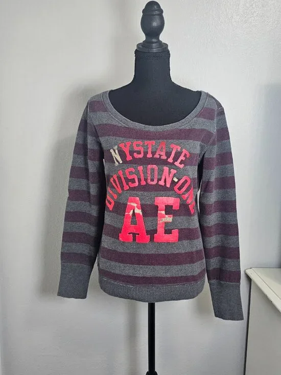 American Eagle NY State Division One Gray/Purple Striped Sweatshirt Size Small - Picture 3 of 7